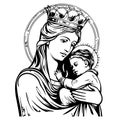 Black and White Vector Graphic of the Madonna, the Mother of God