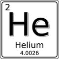 Black and white vector graphic of the symbol of the Helium (He) element on the periodic table of elements.