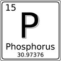 Black and white vector graphic of the symbol of the Phosphorus (P) element on the periodic table of elements.