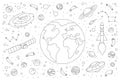 Colorful vector hand drawn doodle cartoon set of SPACE theme items, objects and symbols Royalty Free Stock Photo