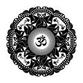 Black and white vector henna tatoo mandala. OM decorative symbol Royalty Free Stock Photo