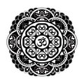 Black and white vector henna tatoo mandala. OM decorative symbol Royalty Free Stock Photo