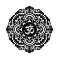 Black and white vector henna tatoo mandala. OM decorative symbol