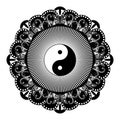 Black and white vector henna tatoo mandala. Yin yang decorative symbol. China style