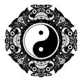 Black and white vector henna tatoo mandala. Yin yang decorative symbol. China style