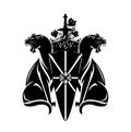 Black and white vector heraldry with rose flowers, shield, sword, crown and pair of panthers Royalty Free Stock Photo