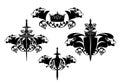 black and white vector heraldry with shield, sword, crown, lion and lioness heads Royalty Free Stock Photo