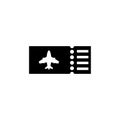 Black and white vector icon of a boarding pass featuring an airplane and barcode Royalty Free Stock Photo