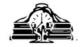 Melting Clock on Stack of Books Icon Royalty Free Stock Photo