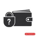 Black and white vector icon depicting a wallet with a buckle closure alongside a padlock featuring Royalty Free Stock Photo