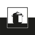 Large cooking pot. Vector icon in black and white form.