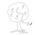 Black and white vector cartoon illustration of an apple tree with apples for coloring Royalty Free Stock Photo