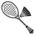 Black and white vector illustration of a badminton racket and shuttlecock Royalty Free Stock Photo