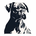 Boxer Dog Stencil Art: Alert And Gentle Expression In Black And White Royalty Free Stock Photo