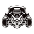 A black and white vector illustration of a cartoon hot rod Royalty Free Stock Photo