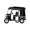 Black and white vector illustration of a classic Asian tuk-tuk or auto rickshaw Royalty Free Stock Photo