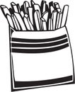 Black and White French Fried Potatoes Illustration