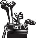 Black and White Golf Clubs and Bag Illustration