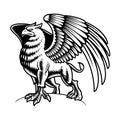 A black and white vector illustration of a griffin