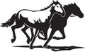Black and White Horses Running Illustration Royalty Free Stock Photo
