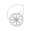 A black and white vector illustration of a lemon with a slice Royalty Free Stock Photo