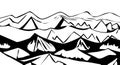 Mountain peaks on a white background . Black and white vector illustration. Royalty Free Stock Photo
