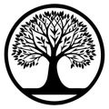 Black and white vector illustration of olive tree in circle Royalty Free Stock Photo