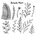 Black and white vector illustration set with simple plants.