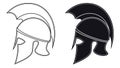 Black and White Vector Illustration of a Side Silhouette on Ancient Greek Warrior Helmet Royalty Free Stock Photo