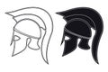 Black and White Vector Illustration of a Side Silhouette on Ancient Greek Warrior Helmet. Spartan Helmet. Roman Helmet Royalty Free Stock Photo