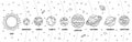 Vector illustration of Solar system with names. Black and white worksheet Royalty Free Stock Photo