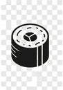 Black and white vector illustration of a sushi roll icon. The roll is Royalty Free Stock Photo
