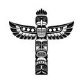 Black and white vector illustration of a totem pole with eagle and human faces indigenous art native american Royalty Free Stock Photo