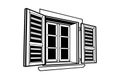 Black and white vector illustration of a window with architectural elements and design details Royalty Free Stock Photo