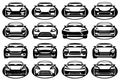Black and white vector illustrations of various car front views in a grid format Royalty Free Stock Photo