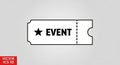 Black and white vector image of an event ticket features a simplified design. The Royalty Free Stock Photo