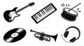 Assortment of musical instruments in vector format including a guitar, keyboard and drum Royalty Free Stock Photo