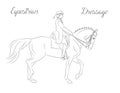 Dressage horse with rider performing piaffe, equestrian sport.