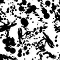 Black and white vector ink splash seamless pattern, monochrome d Royalty Free Stock Photo