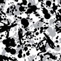 Black and white vector ink splash seamless pattern, monochrome d Royalty Free Stock Photo