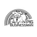 Black and white vector logo with a funny pig businessman