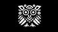 White Tribal Owl Design on Black Background - Abstract Animal Graphic Royalty Free Stock Photo