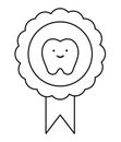 Black and white vector medal with smiling tooth. Vector line badge for dental care treatment or teeth change for children. Dentist