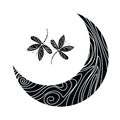 Black and white vector moon and leaves