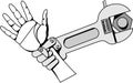 Black-and-white vector picture iron grip of revived wrench Royalty Free Stock Photo
