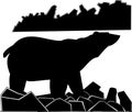 Black-and-white vector picture lonely polar bear on a stony coast