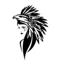 Black and white vector portrait of mesoamerican indian woman tribal chief Royalty Free Stock Photo