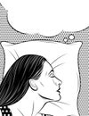 Black and white vector poster of a sleeping woman in comic art style. Royalty Free Stock Photo