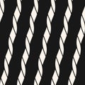 Black and white vector seamless pattern with diagonal ropes, stripes, cords Royalty Free Stock Photo