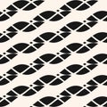 Black and white vector seamless pattern with diagonal ropes, , twisted threads, stripes, curved shapes. Royalty Free Stock Photo